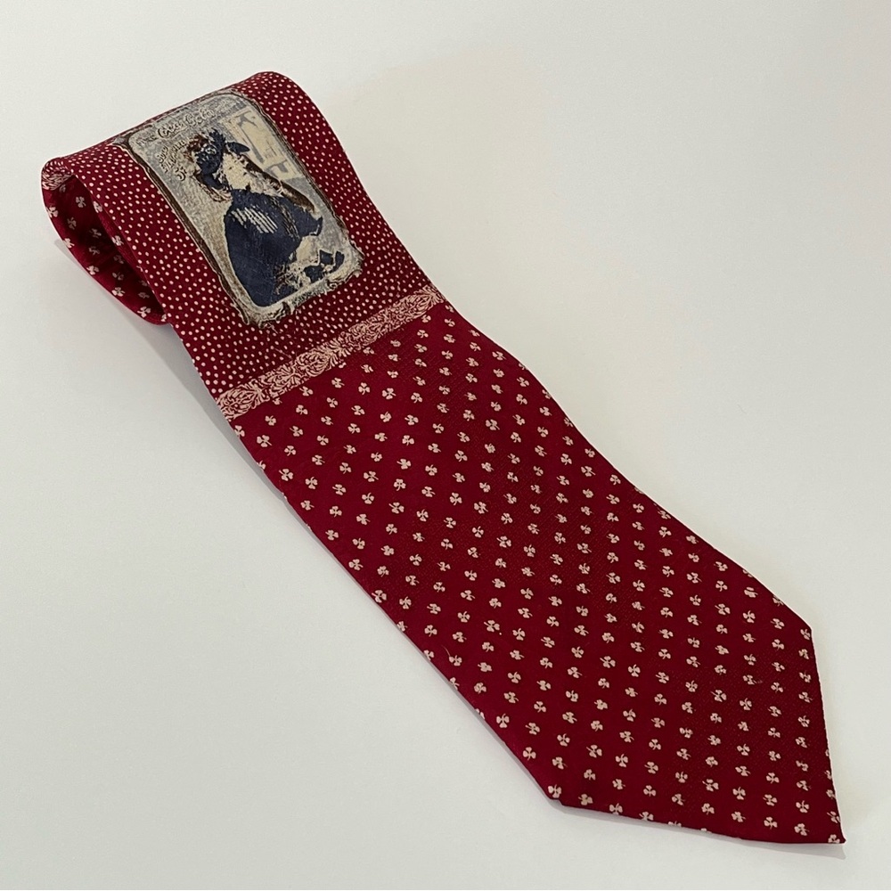 Coca-Cola Consenso 100% Silk Hand Sewn Necktie Red Vintage Soda Label 4" Wide